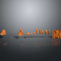 Natural Landscape With Orange Rock Formations And Reflections On Gray Background