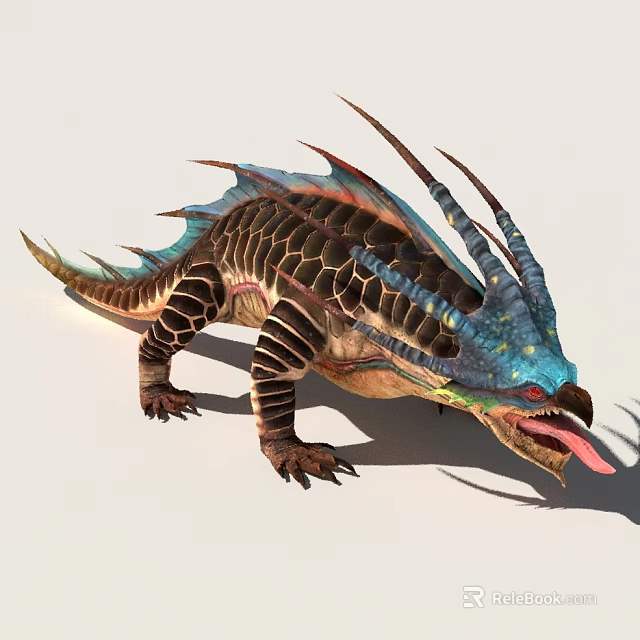 Fantasy Creature With Horns Scales And Open Mouth 3d model 