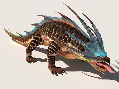 Fantasy Creature With Horns Scales And Open Mouth 3d model