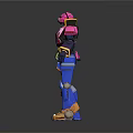 Colorful Robot Toy Featuring Pink Upper Body Green Biological Arm And Mixed Character Creature Elements