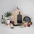 Rustic Wooden Kitchen Tools With Marble Cutting Board Fresh Herbs And Ingredients