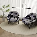 Modern Single Sofa With Stylish Geometric Pattern Black Legs Interior Window Plant And Hanging Lamp