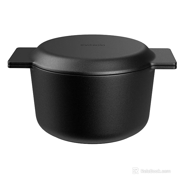 Black Cookware Pot With Lid And Two Side Handles For Kitchen Cooking 3d model