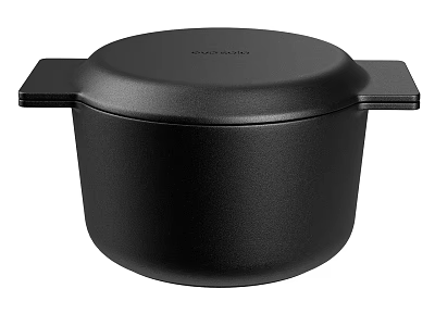 Black Cookware Pot With Lid And Two Side Handles For Kitchen Cooking 3d model