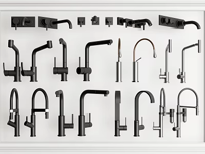 Collection Of Stylish Modern Faucets Featuring Various Kitchen Bathroom Designs 3d model
