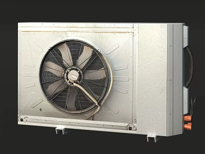 Silver Air Conditioner Fan With Metal Housing Cooling Fins And Copper Tubes 3d model