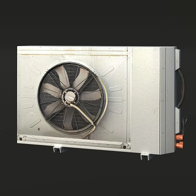 Silver Air Conditioner Fan With Metal Housing Cooling Fins And Copper Tubes 3d model