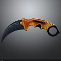 Karambit Tactical Weapon with Orange Red Textured Handle and Black Curved Blade 3d model