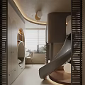 Fun Kids Room Interior With Bunk Bed Slide Climbing Wall And Balloons
