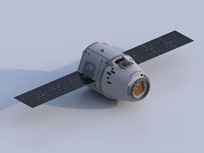 White Spacecraft Model With Black Solar Panels And Orange Front Structure 3d model