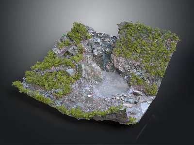Realistic Terrain Landscape Model With Rocky Structure Green Vegetation And Mossy Paths 3d model