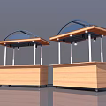 Mobile Vendor Stalls With Wooden Structure Arched Blue Canopy Lights And Wheels