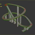 Spiral Track Structure With Yellow Edges Supported By White Pillars On Reflective Black Background
