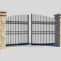 Classic Entrance Gate Design With Black Iron Fence And Stone Pillars