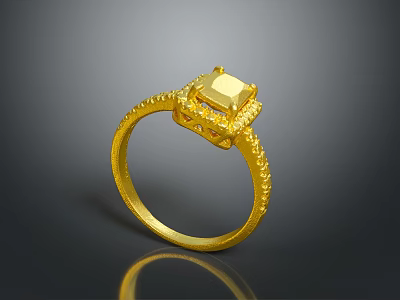 Golden Ring With Square Gemstone And Diamond Accents On Decorative Band 3d model