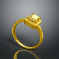 Golden Ring With Square Gemstone And Diamond Accents On Decorative Band