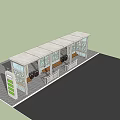 Traditional Pattern Glass Window Bus Stop With Roofed Structure Benches And Trash Bins