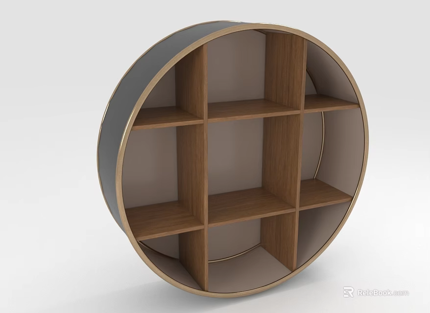 Circular Wooden Bookshelf With Compartment Design As Modern Decorative Storage Furniture 3d model 