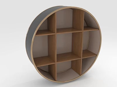 Circular Wooden Bookshelf With Compartment Design As Modern Decorative Storage Furniture 3d model
