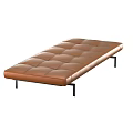 Brown Leather Sofa Bench With Diamond Tufted Surface And Metal Legs Design 3d model