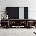 Elegant Classical Wooden TV Stand with Carved Details Drawers and Decorative Ornaments