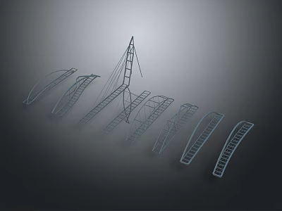 Geometric Architectural Framework Sketches Featuring Multiple Linear Bridge Structures Models 3d model