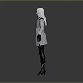Game Movie Female Character In White Hooded Coat With Black Gloves And Dark Pants