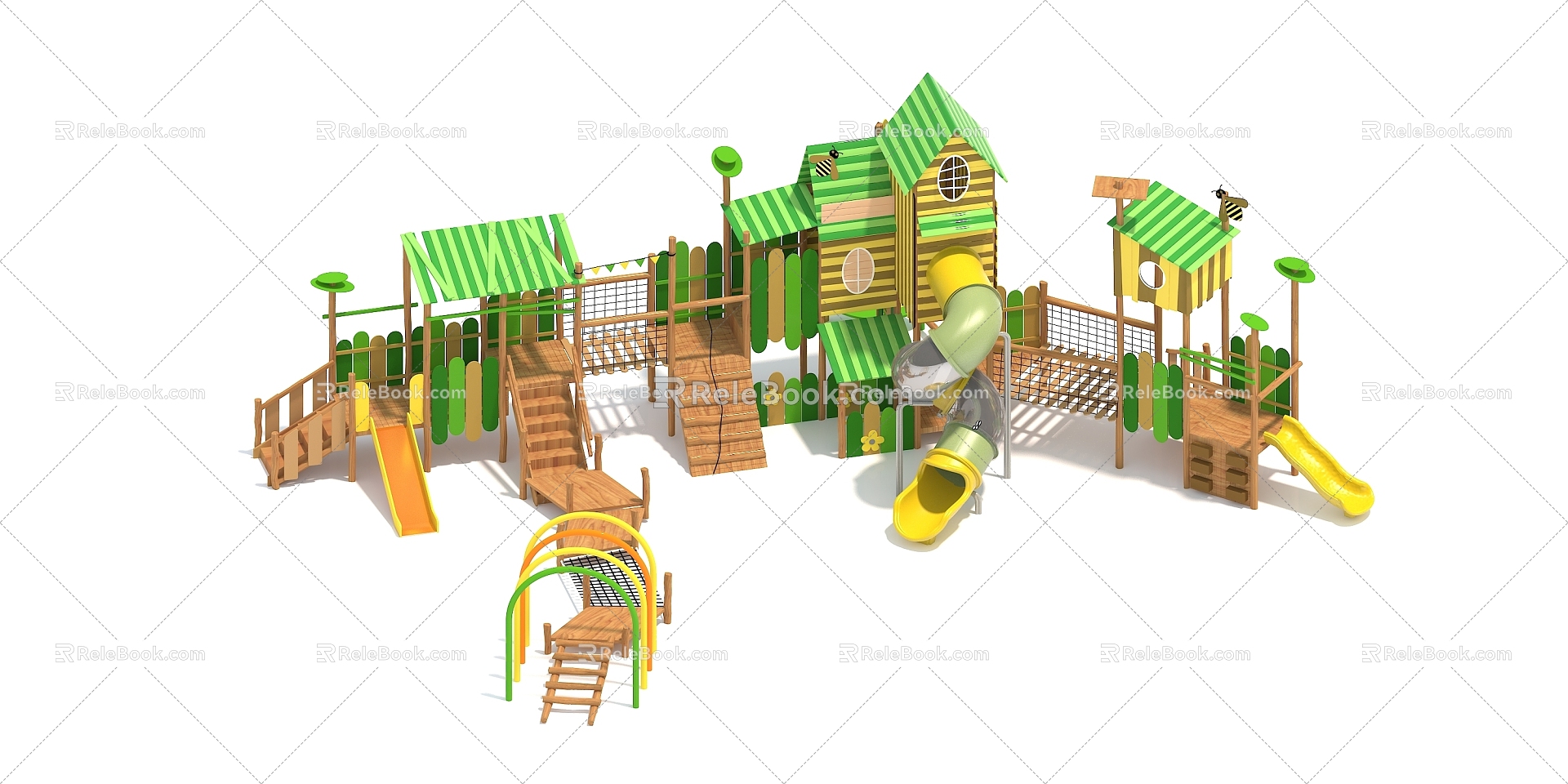 Amusement equipment wooden slide 3d model