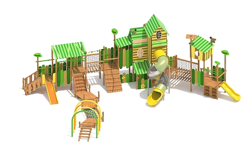 Amusement equipment wooden slide 3d model