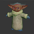 Green Alien Character With Big Eyes Large Ears Robed Outfit And Clawed Feet 3d model