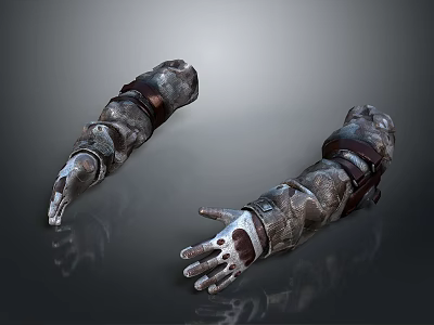Two Futuristic Mechanical Arms With Detailed Metallic Design And Bloodstains 3d model
