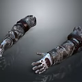 Two Futuristic Mechanical Arms With Detailed Metallic Design And Bloodstains