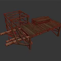 Wooden Construction Frame Structure With Stacked Planks And Supports 3d model
