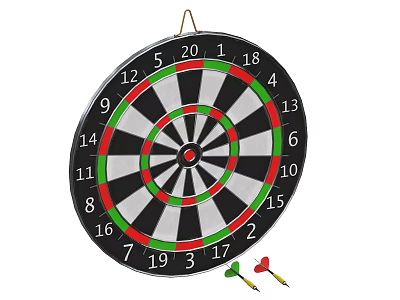 Dartboard Sports Equipment With Vibrant Red Green Black White Sections And Darts 3d model