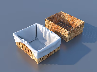 Two Woven Storage Baskets With White Linen Liner For Household Use 3d model