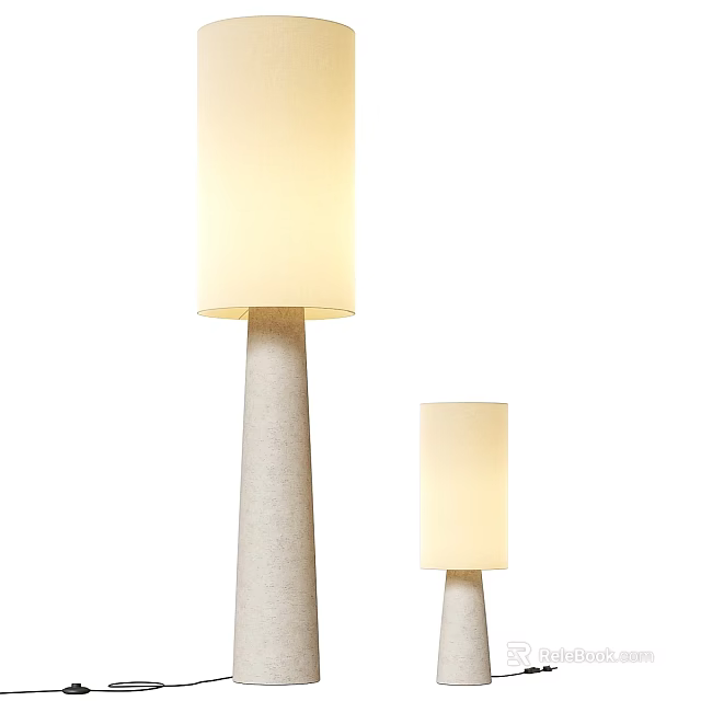 Two Modern Floor Lamps With White Lampshades And Different Heights Textured Bases Design 3d model 