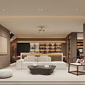 Warm Neutral New Chinese Style Living Room With Cozy Sofa And Well Lit Display Cabinets