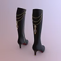 Dark Blue Tall Boots With Zipper Design And High Heel For Women Fashion