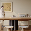 Minimalist Tea Table And Chairs Set With Ceramic Teacups And Wooden Stools
