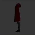 Man Wearing Red Long Coat Open Front Black Inner Gray Pants Black Shoes Gray Background