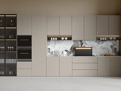 Modern Kitchen Wine Cabinet Design With Wooden Cabinets And Glass Door Storage 3d model