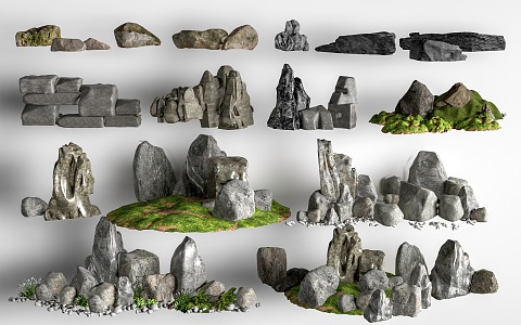 Modern rockery stone landscape sketch rockery falling water landscape stone 3d model