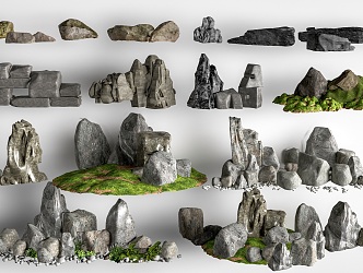 Modern rockery stone landscape sketch rockery falling water landscape stone 3d model