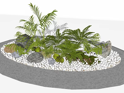 modern plant fern assemblage stone moss cobblestone 3d model