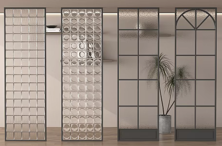 French style glass partition porch partition Changhong glass embossed glass 3d model
