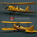 Yellow Tiger Moth Biplane Fighter with Number 25 Markings Two Views Display Classic Design