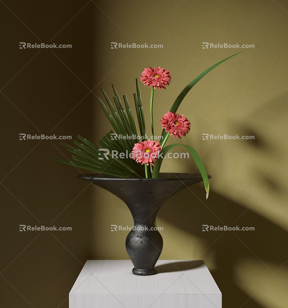 New Chinese Flower-arranging Vase Ornaments Japanese Flower-arranging Floriculture Small Original Zen Iris Leaf Gerbera 3d model