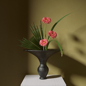 New Chinese Flower-arranging Vase Ornaments Japanese Flower-arranging Floriculture Small Original Zen Iris Leaf Gerbera 3d model