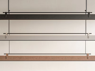 Three Long Pendant Lights in Black Silver and Brown Installed on White Wall Interior Design 3d model