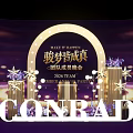 Conrad 2026 Team Member Party Photo Spot With Golden Stars And Purple Flowers